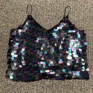 BLOG FAVE sequins black purple crop TOP - size L , suitable for S-M